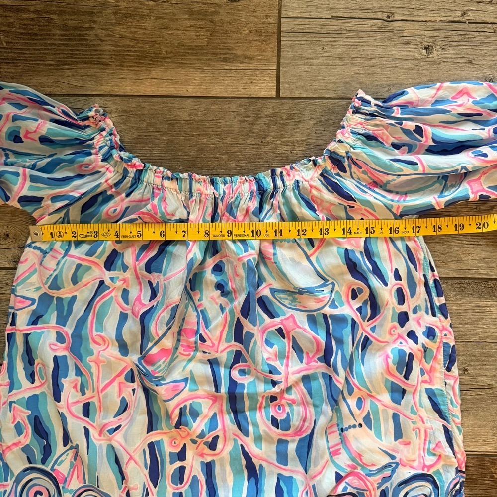 Lilly Pulitzer Womens Blue Pink Anchor Sailboat Off Shoulder Bell Sleeve Top S - Picture 8 of 8